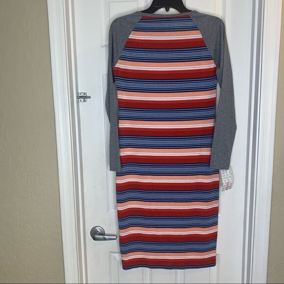 LulaRoe Debbie Multicolored Long Sleeve Striped Dress Size Small NWT - Picture 4 of 9